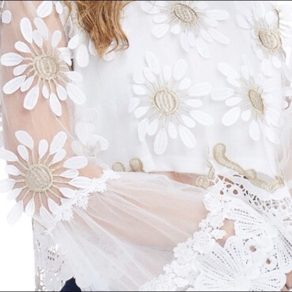 *LAST ONE!* Petals and Lace Bell Sleeve Crop Top - Picture 2 of 8